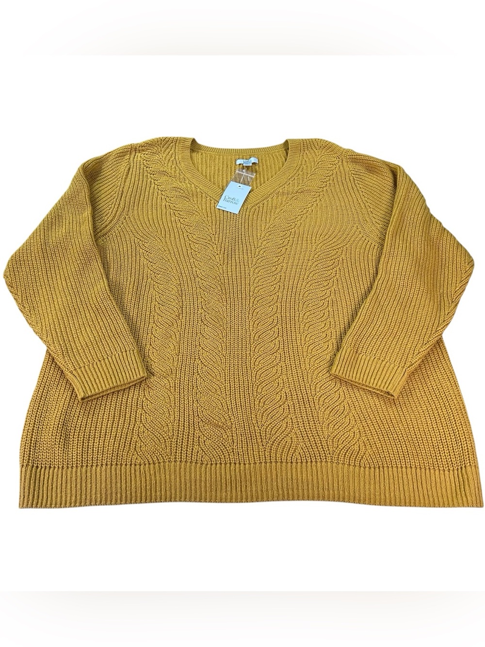 Croft & Barrow Cable Knit Sweater Women’s 2X Mustard Yellow V-Neck NWT Preppy